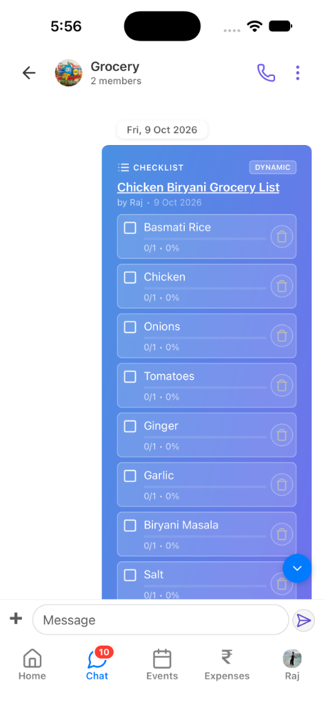 💬 Chat & Dynamic Checklists